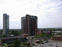 Miranova condominiums on the left is looking thin compared to Waterford Tower condominiums on the right in downtown Columbus, Ohio